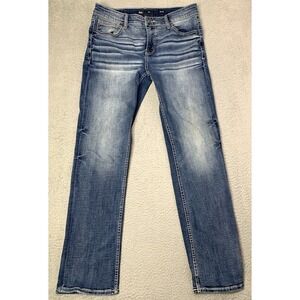 BKE Buckle Jeans Jake Straight Leg Men's 34x34 Waist 32" Thick Stitch Blue Denim